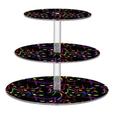 Imagem de Silhuetas de gato neon, colorido, 3 camadas, suporte de cupcake para festa, torre de bolo, suprimentos de exibição de acrílico, suportes de sobremesa, decorações de mesa para festa, aniversário