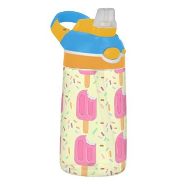Imagem de Garrafa de água de 473 ml com canudo para crianças, meninas, meninos, garrafa de água esportiva portátil Tritan de 473 ml, copo infantil reutilizável à prova de vazamento, alça de transporte, picolé