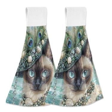 Imagem de Joitme Toalhas de mão vintage reais siamesas para pendurar com laço pacote com 2, panos de prato decorativos para cozinha e banheiro, lã coral absorvente com fita mágica para forno e pia