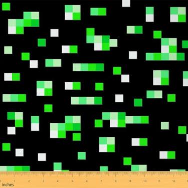 Imagem de Tecido Miner Grid da The Yard Tecido xadrez geométrico verde para amantes de costura, tecido de decoração de estilo pixelado para bricolage estofados e detalhes em casa, 1 jarda, 91,4 cm C x 149,9 cm