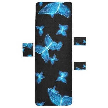 Imagem de Borboletas azuis brilhantes pretas chaise lounge cadeira toalhas capa piscina praia toalha com bolsos floral espreguiçadeira perseguição 85 x 76 centímetros