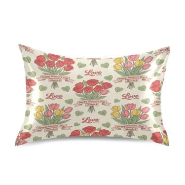 Imagem de Blueangle Fronha de cetim refrescante para cabelo e pele, fronha rosa Dia dos Namorados, tamanho padrão 51 x 66 cm com fecho de envelope (546)