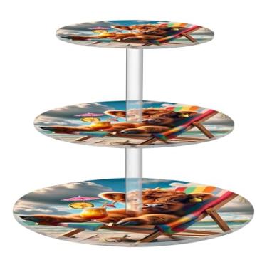 Imagem de Cute Highland Cow Holiday Tea Party Cupcake Stand 3 níveis, torre de bolo, exibição acrílica, catering, sobremesa, bandejas de servir para festa, comida, aniversário, casamento