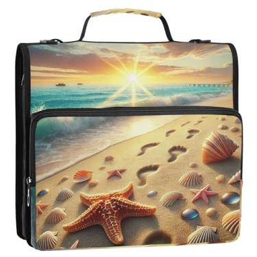 Imagem de 3 fichários de 3,8 cm, anel D de verão, praia, litoral, zíper, fichário, com alça de ombro para escola, pasta colorida de portfólio com alça