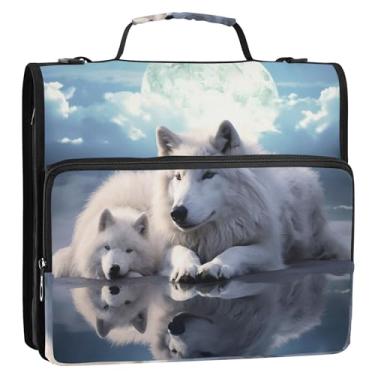 Imagem de Cenário de lobo branco, 3,8 cm, 3 anéis, fichário com zíper, fichário, fichário com alça para escola secundária, portfólio e estojo para pasta de anel