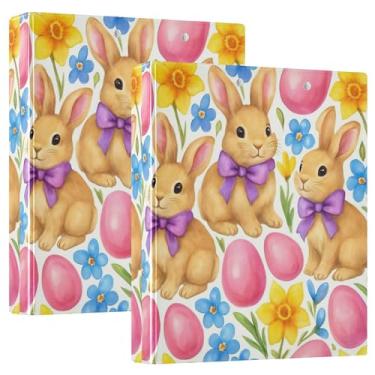 Imagem de Aquarela Coelhinhos da Páscoa Ovos fichários de 3 cm com 3 anéis com 200 folhas, estampa animal, 3 pastas, anel redondo, fichário resistente, 31,5 x 27 x 6 cm, pacote com 2