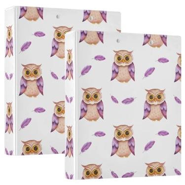 Imagem de Cute Owls Fichários brancos com 3 anéis de 3,8 cm comporta 200 folhas de pastas de desenho animado portfólio anel redondo fichário de escritório, 31,5 x 27 x 6 cm, pacote com 2