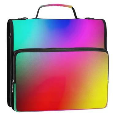Imagem de Organizador de fichário personalizado com zíper, 3 anéis, 3 anéis, arco-íris, cores brilhantes, vermelho, azul, pasta de armazenamento com alça para fichário escolar com alça de ombro