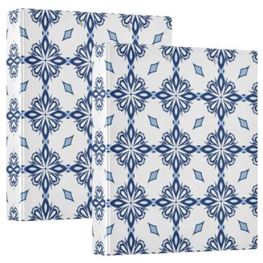 Imagem de Fichários mexicanos gráficos de flores azuis de 3 cm com 3 anéis para guardar 200 folhas, 3 pastas de anéis, floral, redondo, fichário, 31,5 x 27 x 6 cm, 1 pacote