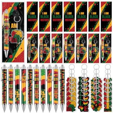 Imagem de Chivertion 24 conjuntos de presentes do mês da história negra em massa BHM artigos de festa com caneta esferográfica marcadores e chaveiros para escritório do Dia da Liberdade do Juneteenth