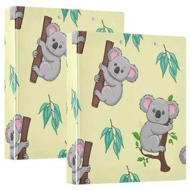 Imagem de Fichários personalizados com 3 anéis de 3 anéis de 1,5 polegadas Koala Eucalipto Bege, 200 folhas, prancheta, anel redondo, fichário resistente, 31,5 x 27 x 6 cm, pacote com 2