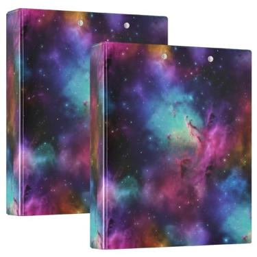Imagem de Pasta personalizada de nebulosa espacial colorida com 3 fichários de 2,8 cm, 200 folhas, caderno, fofo, redondo, 31,5 x 27 x 6 cm, pacote com 2