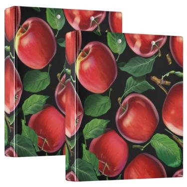 Imagem de Fichário personalizado com 3 anéis de folhas verdes e frutas vermelhas 3,8 cm, 200 folhas, fichário de prancheta, anel redondo, 31,5 x 27 x 6 cm, pacote com 2
