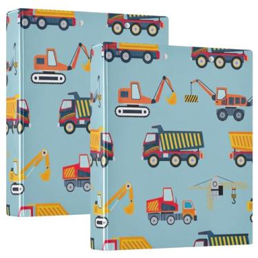 Imagem de Fichários de 3 anéis para caminhões de construção coloridos personalizados, azul, 3 argolas, 200 folhas, prancheta, impressão, anel redondo, 31,5 x 27 x 6 cm, 1 pacote