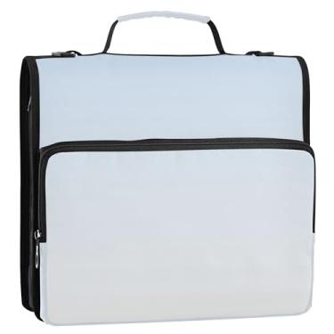 Imagem de Organizador de fichário ombré, branco, azul, gradiente, com 3 anéis, anel D de 3,8 cm, bolsa para fichário de ensino médio com alça portfólio e estojo para pasta de anel