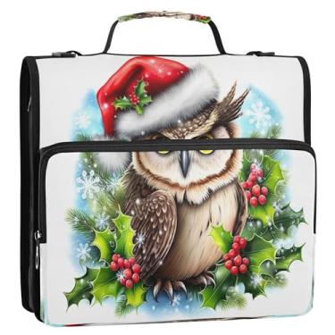 Imagem de Organizador de fichário com zíper coruja de Natal colorido 3 cm 3 argolas bolsa profissional resistente para fichários escolares com alça de ombro, suporte para 500 folhas