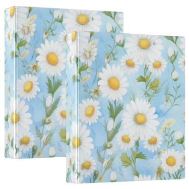 Imagem de Margaridas brancas, folhas verdes, 3 fichários de 3 anéis, comporta 200 folhas, 3 pastas de anel, floral, redondo, fichário, 31,5 x 27 x 6 cm, 1 pacote