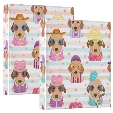 Imagem de Pastas coloridas fofas para cães Dachshund com 3 anéis de 3 cm comporta 200 folhas fofas pastas de portfólio de anel redondo fichário de escritório, 31,5 x 27 x 6 cm, 1 pacote