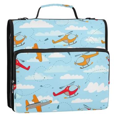 Imagem de Organizador de fichário com zíper, fofo, avião, helicóptero, céu azul, fichários de 3 anéis, bolsa escolar com alça de ombro, portfólio e estojo para pasta de anel