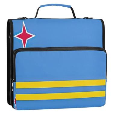 Imagem de Fichário com zíper com bandeira de Aruba - Organizador grande e resistente de 3 anéis