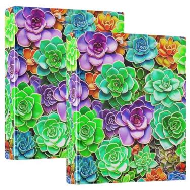 Imagem de Fichários personalizados coloridos de 3,8 cm, 3 anéis, 200 folhas, fichário de apresentação de anel redondo, 31,5 x 27 x 6 cm, pacote com 2