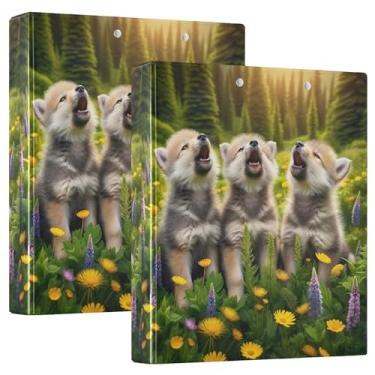 Imagem de Fichários fofos com três anéis verdes floresta, 3 cm, 200 folhas, estampa fofa, 3 pastas de anéis, fichário planejador, 31,5 x 27 x 6 cm, pacote com 2