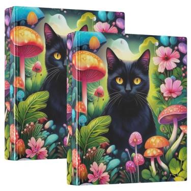 Imagem de Fichários personalizados de flores de gato preto, 3 polegadas, 3 anéis, 200 folhas, caderno, anel redondo, fichário de escritório, 31,5 x 27 x 6 cm, pacote com 2