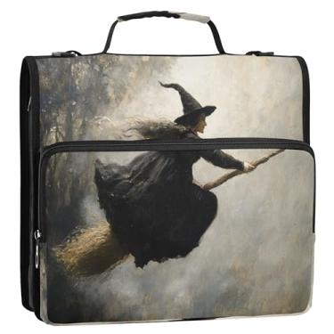 Imagem de Fichários cinza com zíper Flying Witch Night, bolso para fichário com zíper, fichários escolares