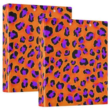 Imagem de Fichários de 3 anéis roxos, leopardo, laranja, 3 polegadas, comporta 200 folhas, pastas portáteis, caderno, fichário redondo, 31,5 x 27 x 6 cm, pacote com 2
