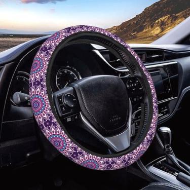 Imagem de Buyidec Boêmio Mandala Boêmio Capas de Volante Antiderrapantes Elasticidade Acessórios de Carro Protetor de Volante Universal 38 cm para Carros SUV Veículo Caminhão