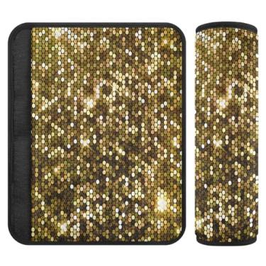 Imagem de Capas de cinto de segurança com glitter dourado em flanela de poliéster macio, capa ajustável para cinto de segurança de carro, capas de alça de assento de carro menino