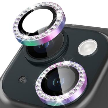 Imagem de Happtkey Protetor de lente de câmera para iPhone 15 Plus, película de proteção de lente de vidro temperado diamante 9H para decoração de celular, anel de metal de liga de alumínio individual