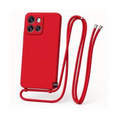 Imagem de Capa Case Capinha Para Motorola Moto G15 Silicone Com Cordão Alça De Pescoço Ajustável Veludo Premium (VERMELHO)
