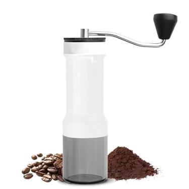 Imagem de CUOFYUNL Moedor manual de grãos de café para uso doméstico Moedor de café expresso ajustável de 40 níveis com compartimento transparente Posicionamento de rolamento duplo com (Branca)