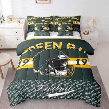 Imagem de Feelyou Conjunto de edredom de futebol americano com 7 peças, tamanho king, verde e baía, para crianças, meninos, meninas, cidade, esportes, decoração de quarto, respirável, macio e leve de microfibra