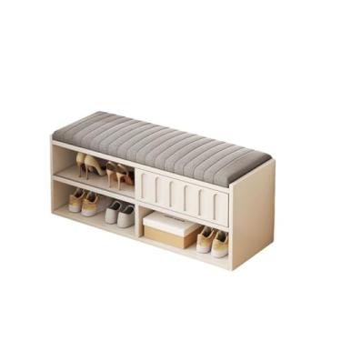 Imagem de Armários para sapatos com prateleiras para sapatos Banco de sapatos para entrada, banco armazenamento com pés e almofadas metal almofada macia, sapateira para corredor, quarto(80cm)