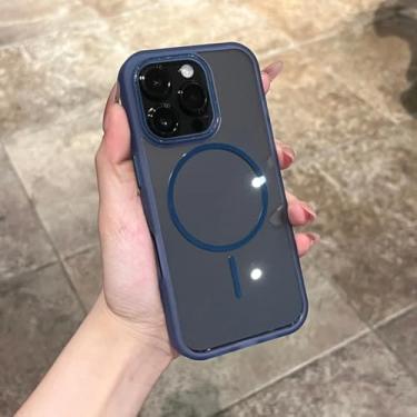Imagem de HJZSZX Capa magnética transparente para iPhone 16 com carregamento sem fio e à prova de choque (para iPhone 16/azul)