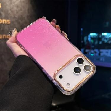 Imagem de SFDSUH Capa transparente com glitter degradê para iPhone 15 Plus, em TPU macio e resistente a impactos (Para iPhone 15 Plus/Rosa)