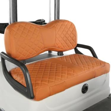 Imagem de CHENGWEI Capas de assento de carrinho de golfe para assento dianteiro padrão Yamaha G29, couro, fivelas ajustáveis e cordão, sem necessidade de pregos (laranja)