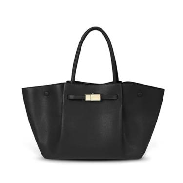 Imagem de ANZOAT Bolsa de ombro feminina de grande capacidade couro PU designer simples feminina Handba, Preto, One Size