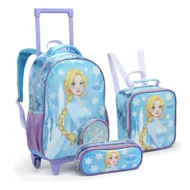 Imagem de Kit Mochila Rodinha Lancheira Estojo Duplo Infantil Princesa Frozen Seanite-Feminino