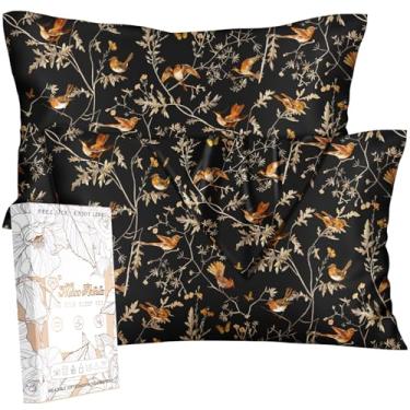 Imagem de Miss Adola Capas de almofada de seda pacote com 2 - Queen Size 50 x 76 cm fronha de seda amoreira para cabelo e pele macia fofa estética cama fronha de dormir com zíper para mulheres, pássaro amarelo