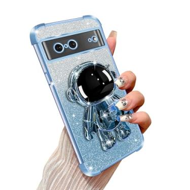 Imagem de Annyojo Capa de telefone gradiente antiqueda com suporte de astronauta de quatro cantos para Google Pixel 7, azul