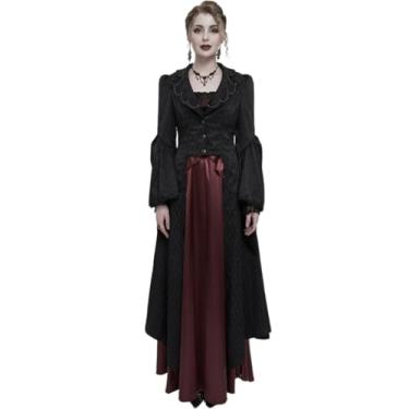 Imagem de Casaco feminino gótico longo com capuz fantasia cosplay Halloween vintage vitoriano steampunk jaqueta preta, Preto, Large