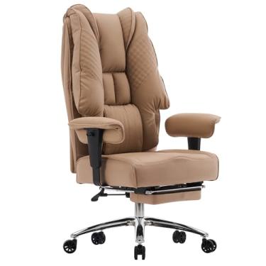 Imagem de EXCEBET Cadeira de escritório grande e alta, assento largo de 181 kg, cadeira executiva de couro com encosto alto com apoio para os pés, cadeiras ergonômicas, suporte lombar para alívio da dor lombar