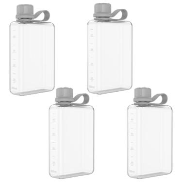Imagem de Garrafa de água plana de 500 ml, à prova de vazamento, sem BPA, portátil, fina, leve, para viagem ao ar livre (4 peças, cinza, 500 ml)