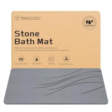 Imagem de TBEECOZY Tapete de banho de pedra, tapete de banho de terra diatomácea, tapete de banheiro rígido de secagem, tapetes de banho de pedra antiderrapante super absorvente para banheiro piso de chuveiro