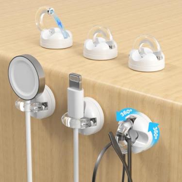 Imagem de Clipes magnéticos rotativos, suporte de cabo ajustável suave, gerenciamento de cabos sob a mesa, suporte de fio de carregamento adesivo organizador para mesa de cabeceira de escritório (pacote com 6