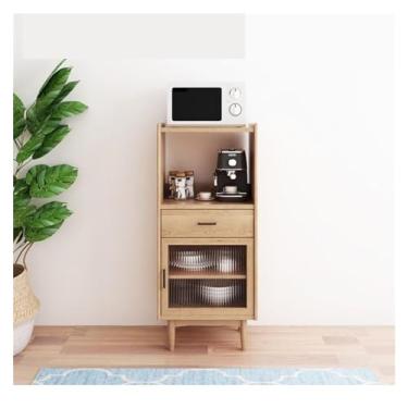 Imagem de KHUTRW3D Aparador de madeira maciça para cozinha, sala de estar, armário de despensa de vidro, entrada contra a parede, multifuncional, refrigerador de vinho, buffet (nogueira)