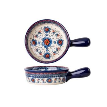 Imagem de x3anggyt5 Assadeira de cerâmica vintage tigela de alça doméstica tigela de mesa criativa tigela de orelha dupla tigela de sopa, prato de salada, caçarola para forno (16,3 cm)